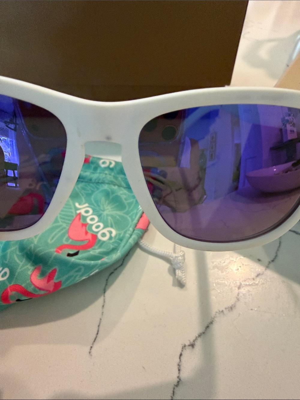 Goodr 1 White Frame Sunglasses with Blue Purple Mirrored Lenses - Picture 6 of 8
